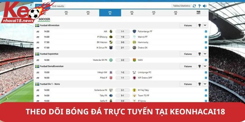 Theo dõi bóng đá trực tuyến tại Keonhacai18